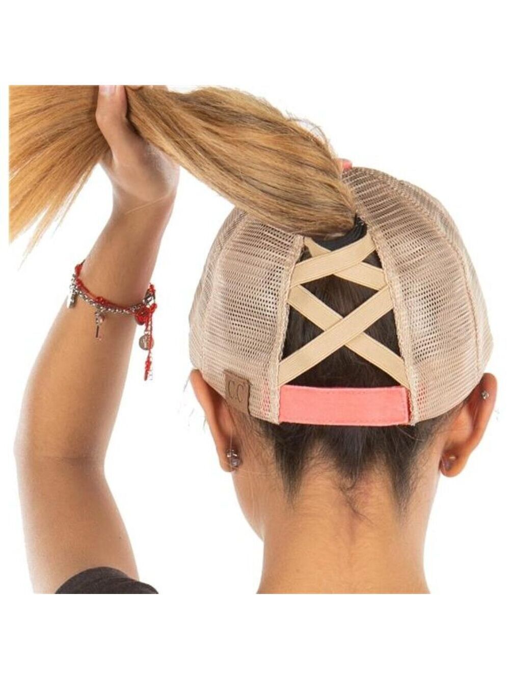 Womens Ponytail Baseball Cap Adjustable Hat High Bun Messy Bun Criss Cross Back